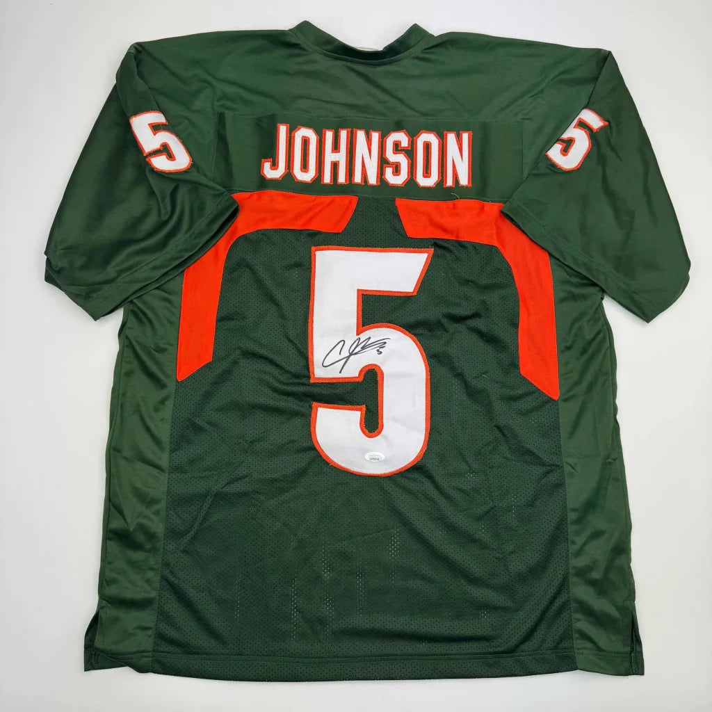 Green Andre Johnson Miami custom jersey with JSA COA autograph back view