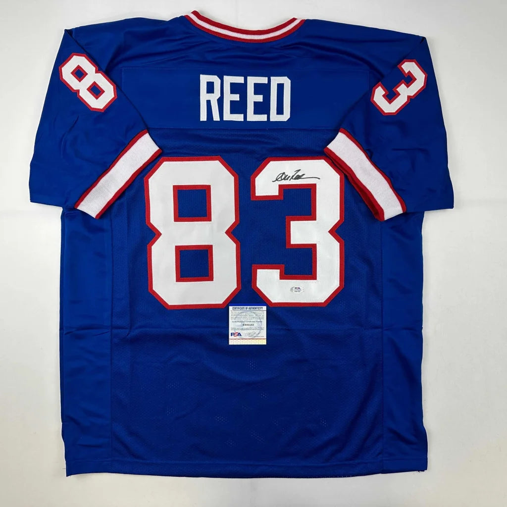 Signed blue REED 83 custom jersey from professional sports league with player signature
