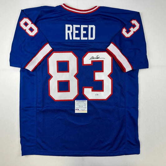 Signed blue REED 83 custom jersey from professional sports league with player signature