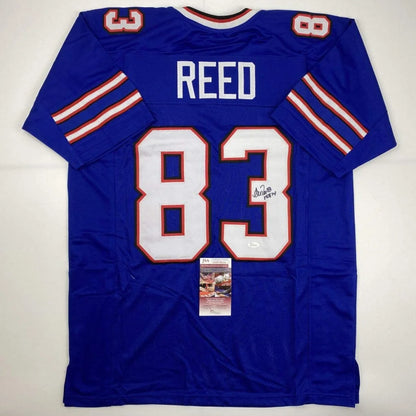 Back of autographed Andre Reed HOF 14 royal blue Buffalo Bills custom jersey, number 83