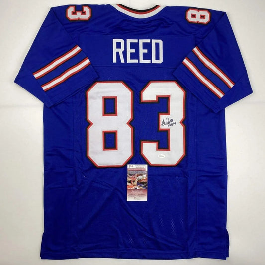 Back of autographed Andre Reed HOF 14 royal blue Buffalo Bills custom jersey, number 83
