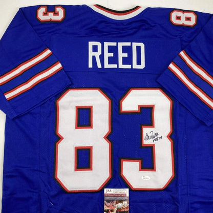 Autographed Andre Reed HOF 14 Buffalo Bills blue custom jersey back, number 83