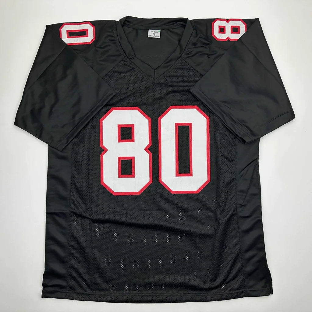 Autographed Andre Rison Atlanta black custom jersey with white red 80 mesh fabric