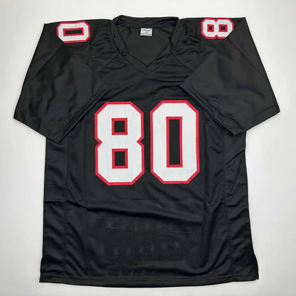 Autographed Andre Rison Atlanta black custom jersey with white red 80 mesh fabric