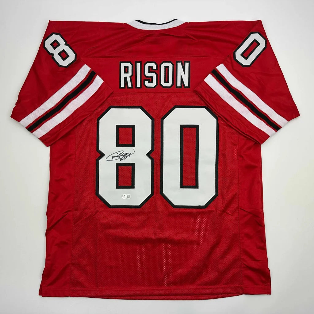 Autographed Andre Rison Atlanta Red Football Jersey Beckett BAS COA | Hall of Fame Sports Memorabilia | vintageantiquesgifts.com