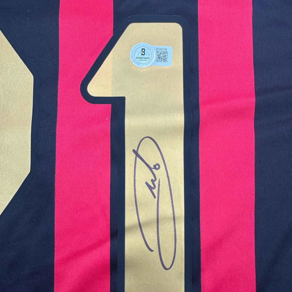 Gold and black striped professional sports jersey with autograph from legendary PIRLO 21
