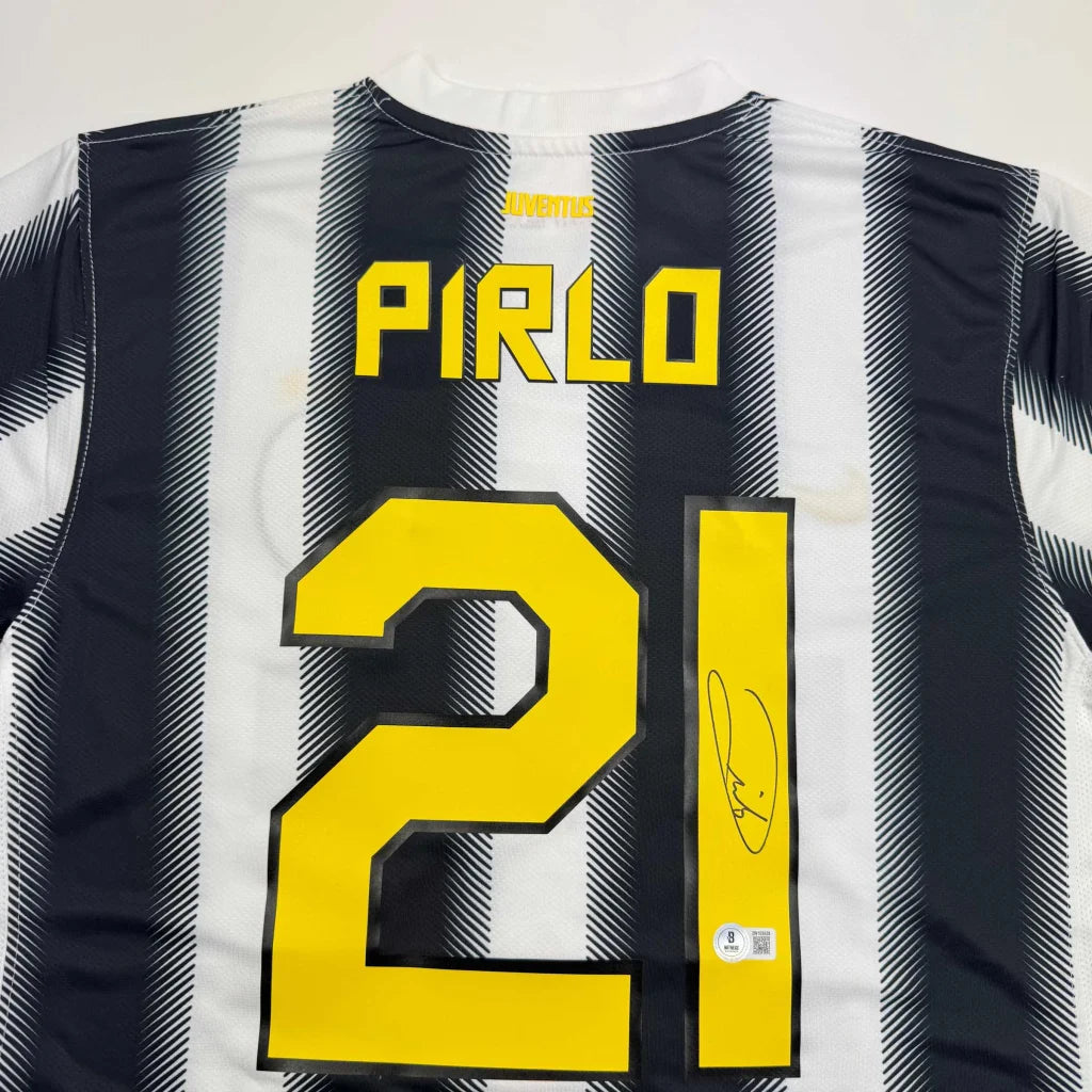 Autographed Andrea Pirlo Juventus White Soccer Jersey Beckett BAS COA | Certified Authentic Signed Memorabilia | vintageantiquesgifts.com