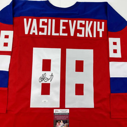 Autographed Andrei Vasilevskiy Team Russia Red Olympics Hockey Jersey JSA COA | Certified Authentic Signed Memorabilia | vintageantiquesgifts.com