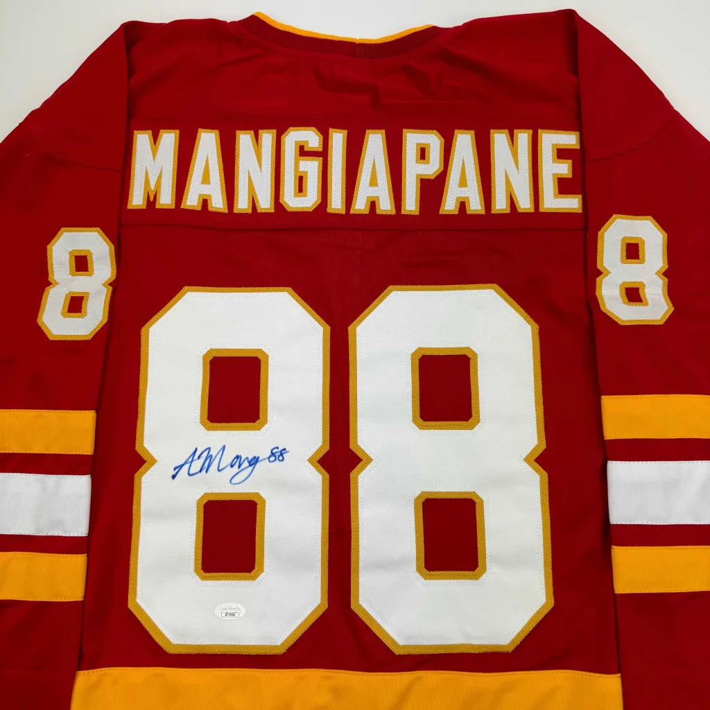 Autographed Andrew Mangiapane Calgary Red Hockey Jersey JSA COA | Certified Authentic Signed Memorabilia | vintageantiquesgifts.com