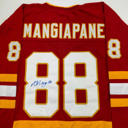 Autographed Andrew Mangiapane Calgary Red Hockey Jersey JSA COA | Certified Authentic Signed Memorabilia | vintageantiquesgifts.com