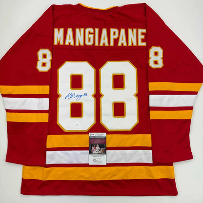Autographed Andrew Mangiapane Calgary Red Hockey Jersey JSA COA | Hall of Fame Sports Memorabilia | vintageantiquesgifts.com