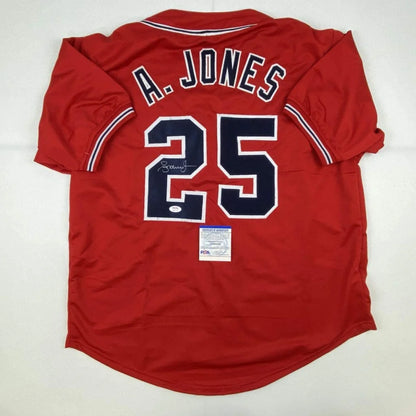 Autographed Andruw Jones red Atlanta Braves custom jersey with PSA/DNA COA