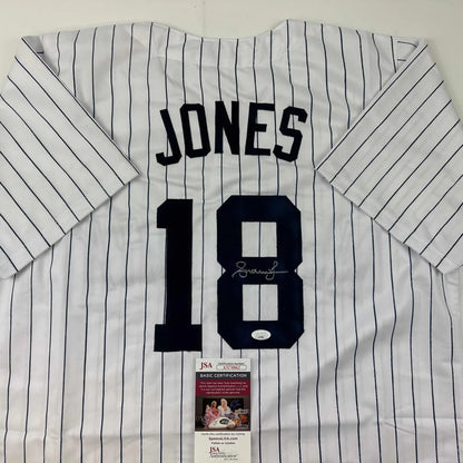 Autographed Andruw Jones New York Pinstripe Baseball Jersey JSA COA | Certified Authentic Signed Memorabilia | vintageantiquesgifts.com