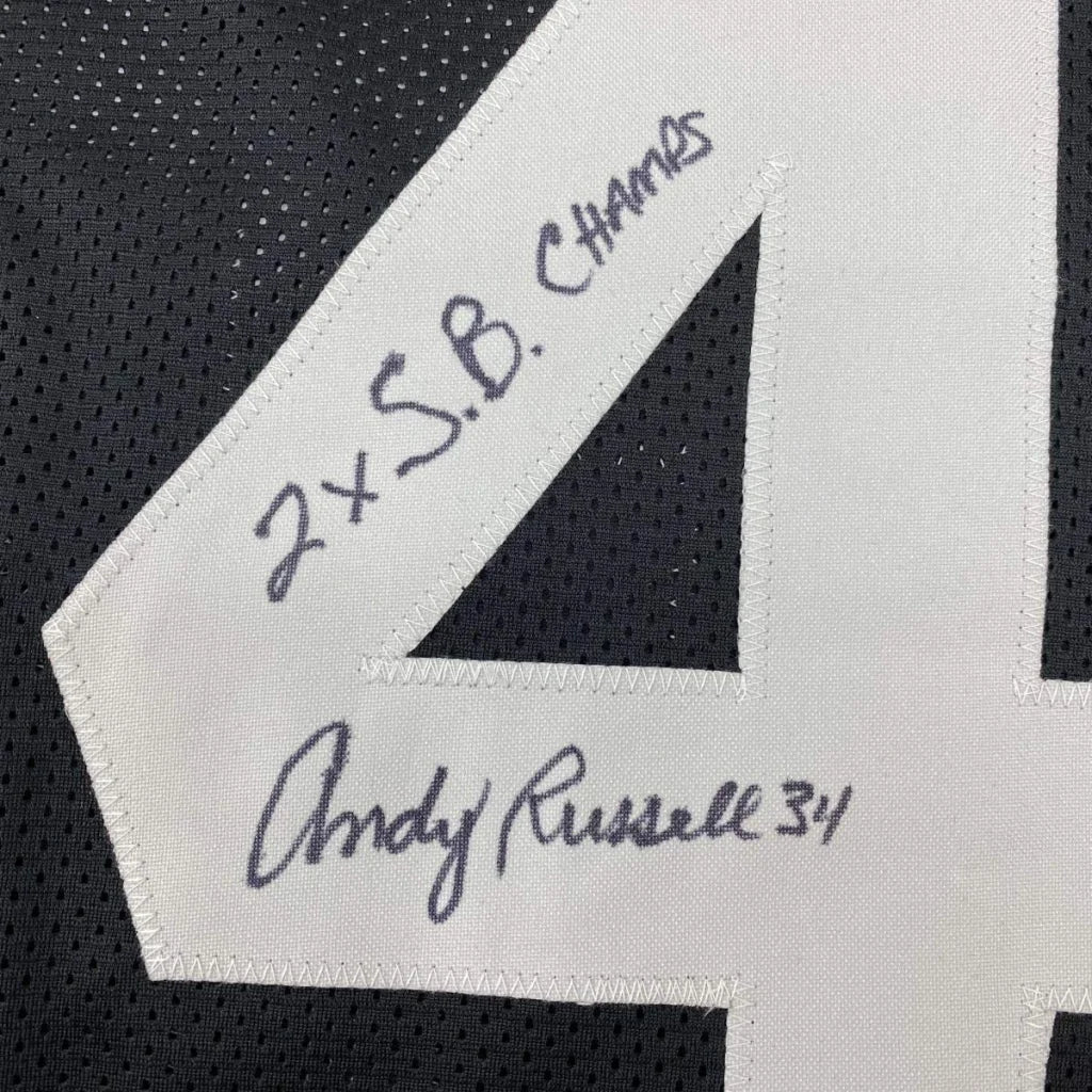 Autographed black and white custom jersey from your favorite player Andy Russell JSA COA