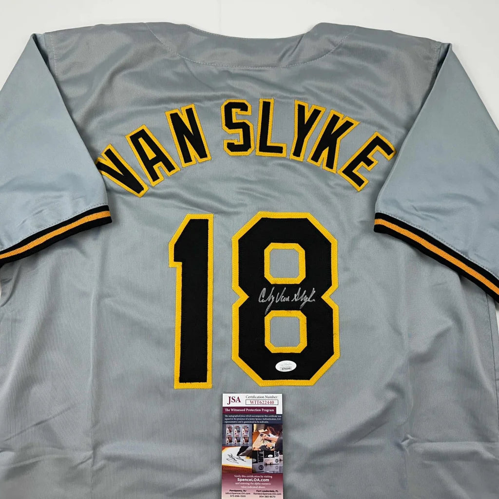 Gray VAN SLYKE custom jersey with autograph, JSA sticker, perfect for pro sports fans