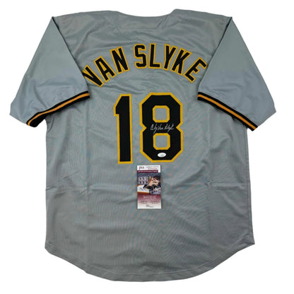 Autographed Andy Van Slyke gray Pittsburgh custom jersey, number 18, JSA COA