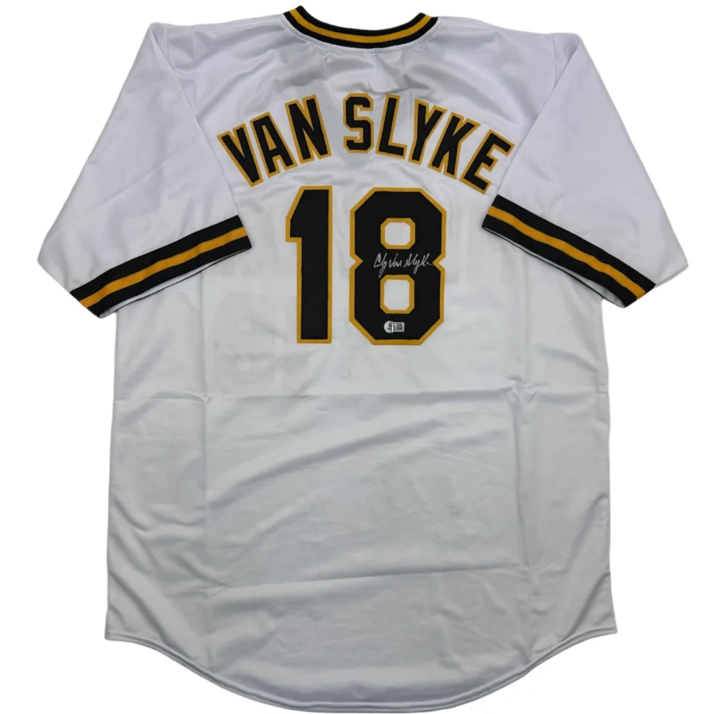 Autographed Andy Van Slyke Pittsburgh White Baseball Jersey Beckett BAS COA | Hall of Fame Sports Memorabilia | vintageantiquesgifts.com