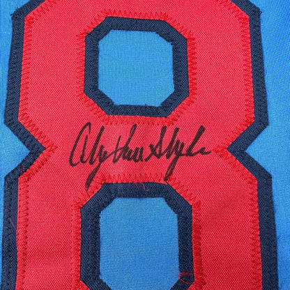 Autographed Andy Van Slyke custom jersey with red blue embroidered 8 and signature