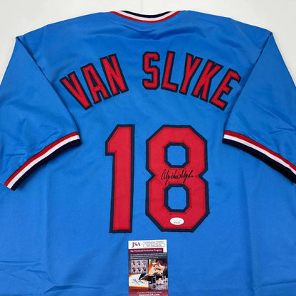 Autographed Andy Van Slyke St. Louis blue custom jersey with JSA COA