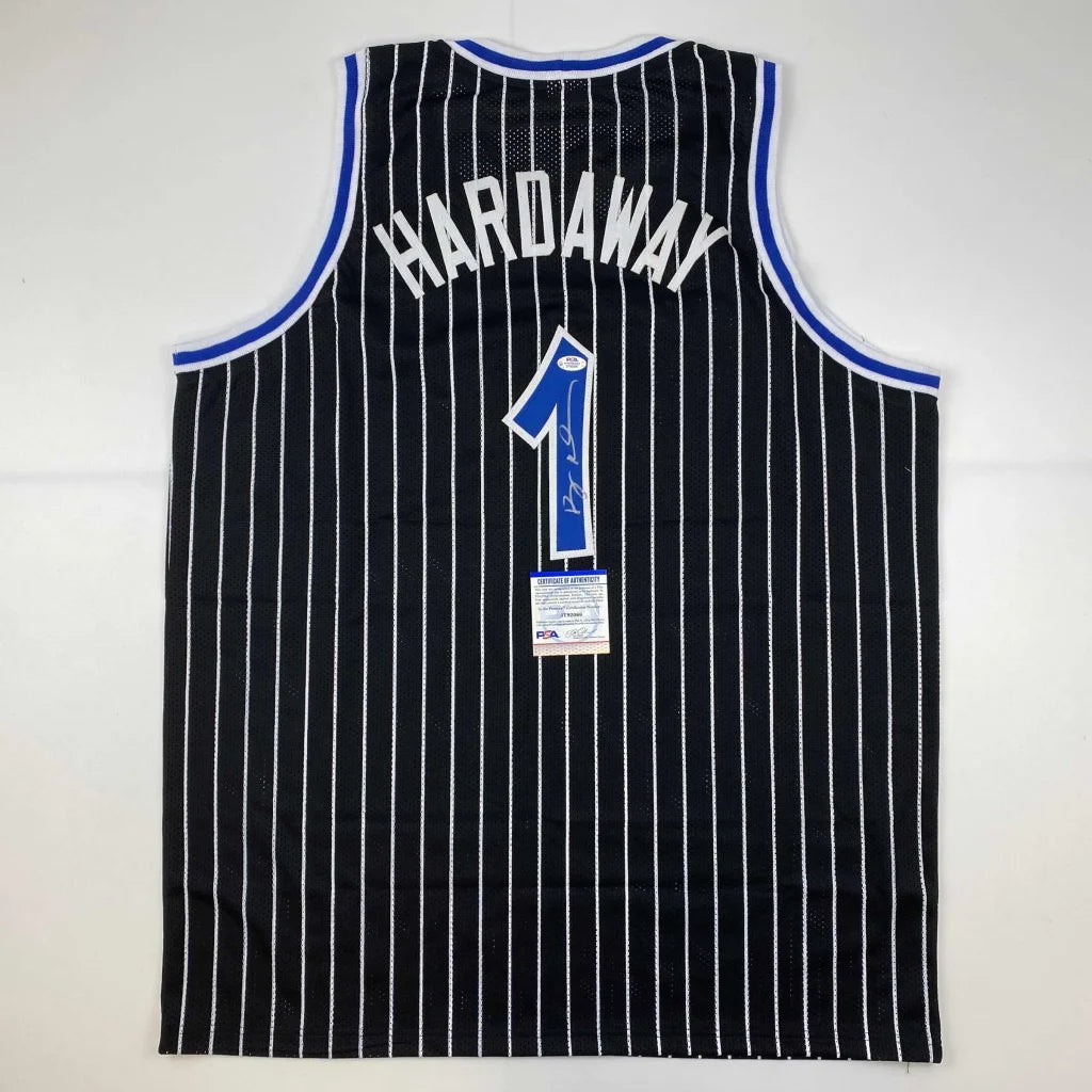 Black and white pinstriped HARDAWAY basketball jersey with third party authentication