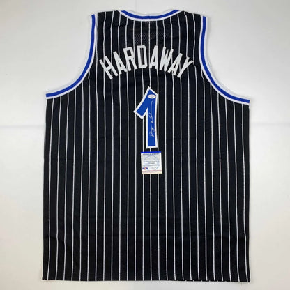 Black and white pinstriped HARDAWAY basketball jersey with third party authentication