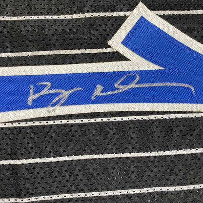 Black mesh HARDAWAY sports jersey with blue white stripes and third party authentication