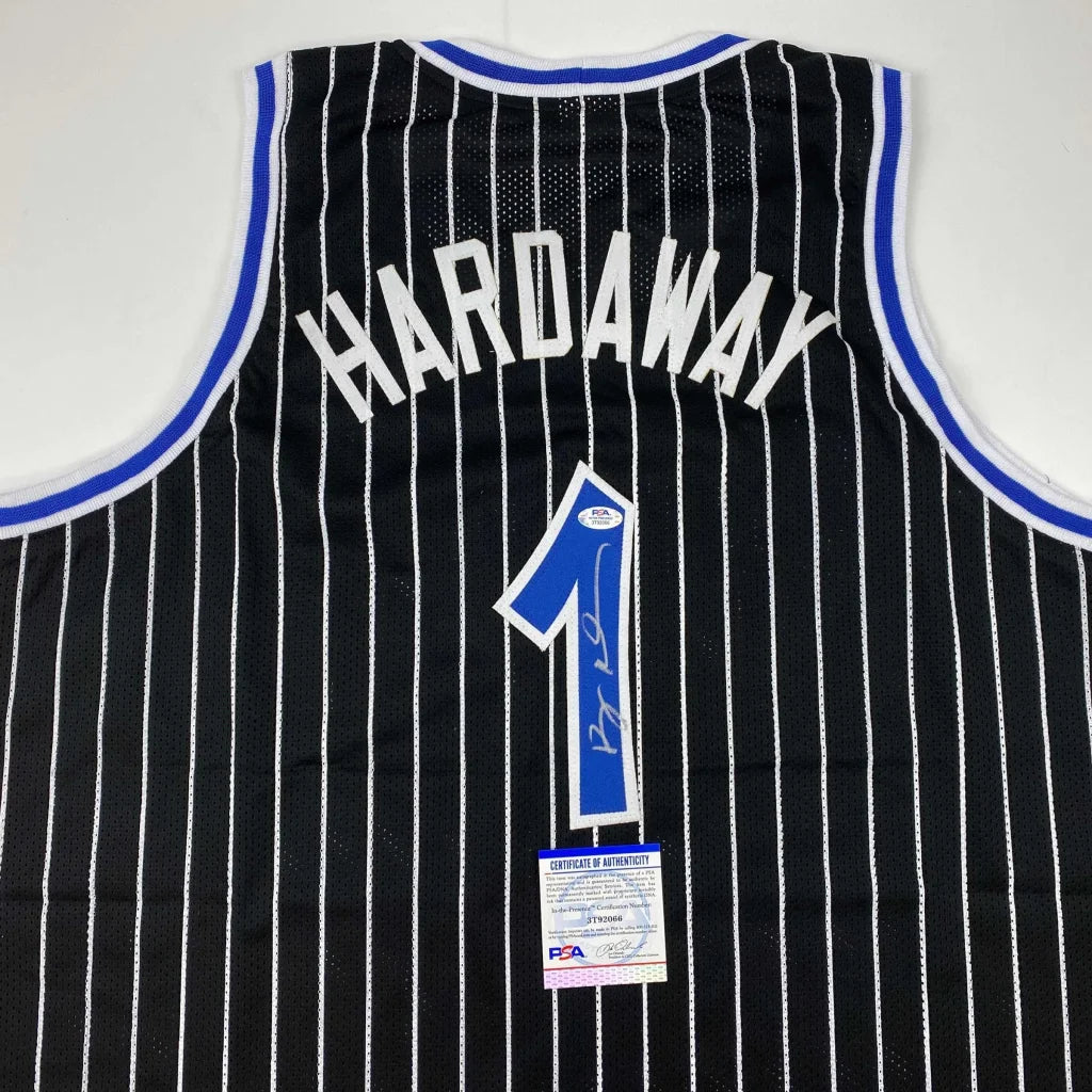 Autographed Anfernee Penny Hardaway Orlando Black Pinstripe Basketball Jersey PSA/DNA COA | Certified Authentic Signed Memorabilia | vintageantiquesgifts.com