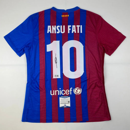 Autographed Ansu Fati FC Barcelona Blue Soccer Jersey Beckett BAS COA | Hall of Fame Sports Memorabilia | vintageantiquesgifts.com