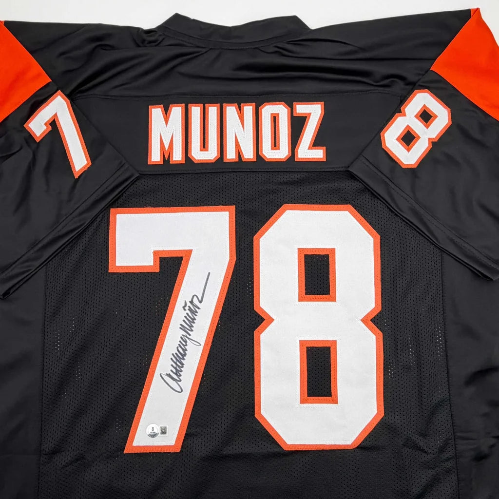 Autographed Anthony Munoz custom jersey, black with orange accents, number 78