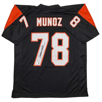 Autographed Anthony Munoz black custom jersey, NFL pro sports league, number 78