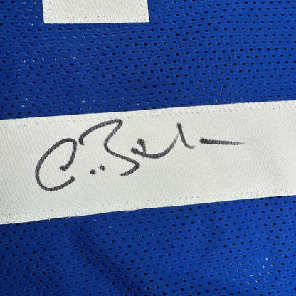 Autographed Antoine Bethea Indianapolis blue custom jersey with black ink signature on stitched white fabric strip, JSA COA