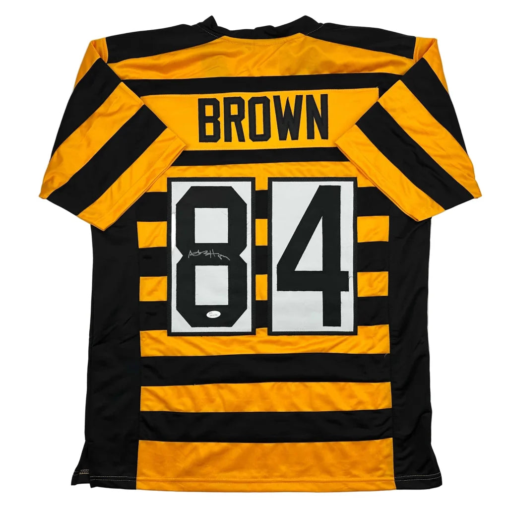 Back of autographed Antonio Brown Pittsburgh Bumble Bee custom jersey, number 84, JSA COA