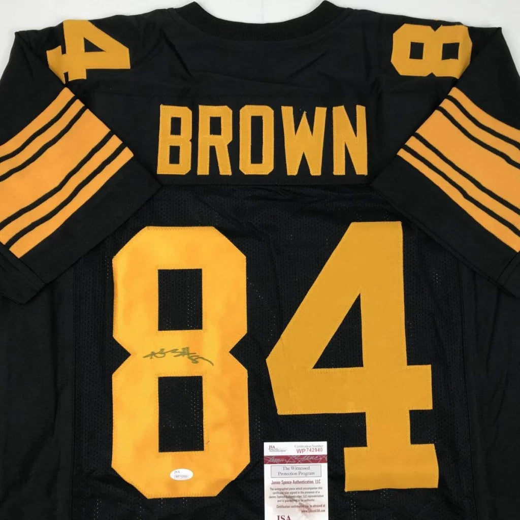 Black and gold Antonio Brown Pittsburgh custom jersey with signature on 8 and JSA COA