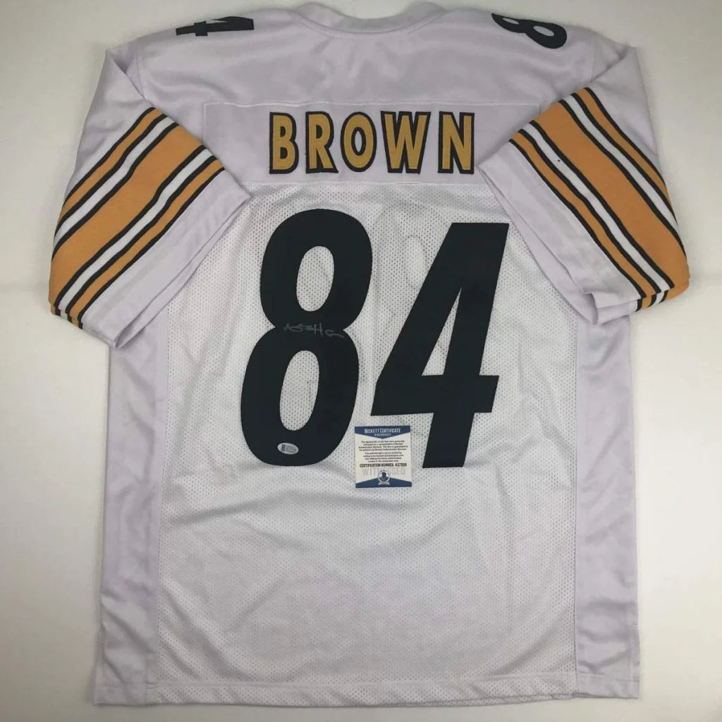 Autographed Antonio Brown Pittsburgh white custom jersey back, number 84