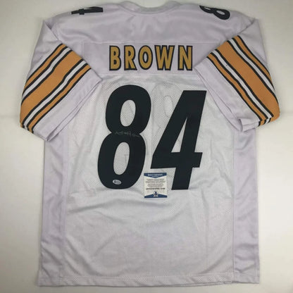 Autographed Antonio Brown Pittsburgh white custom jersey back, number 84