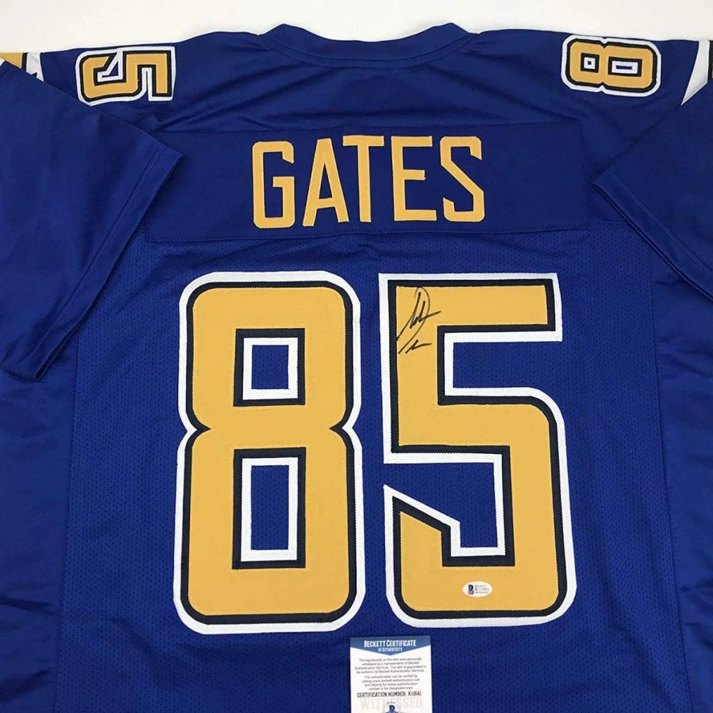 Autographed blue custom jersey with Gates 85 for professional sports league fans