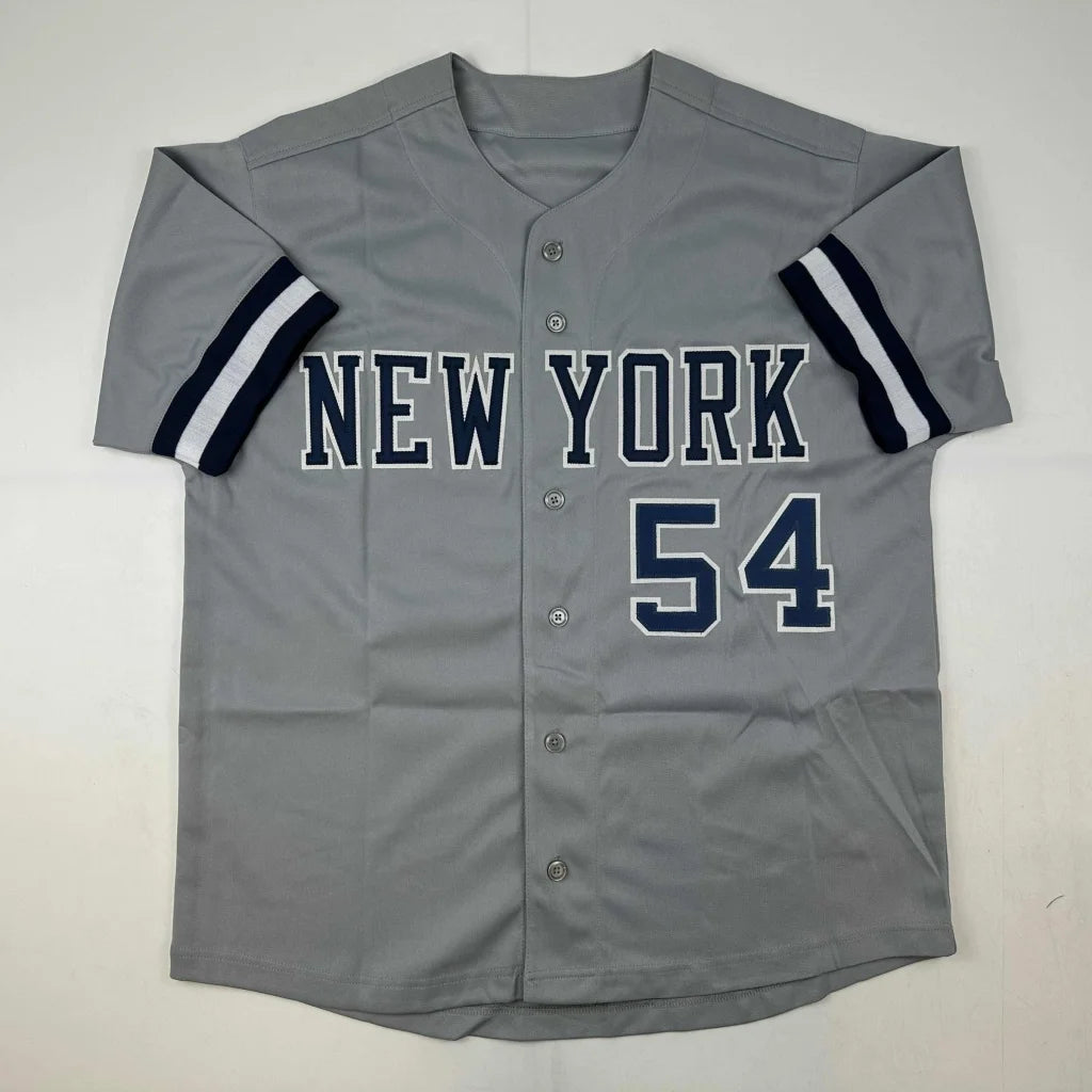 Gray custom jersey with navy and white stripes and NY 54 lettering for professional sports fans