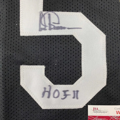 Back of autographed Artis Gilmore HOF 11 custom San Antonio black basketball jersey with number 5