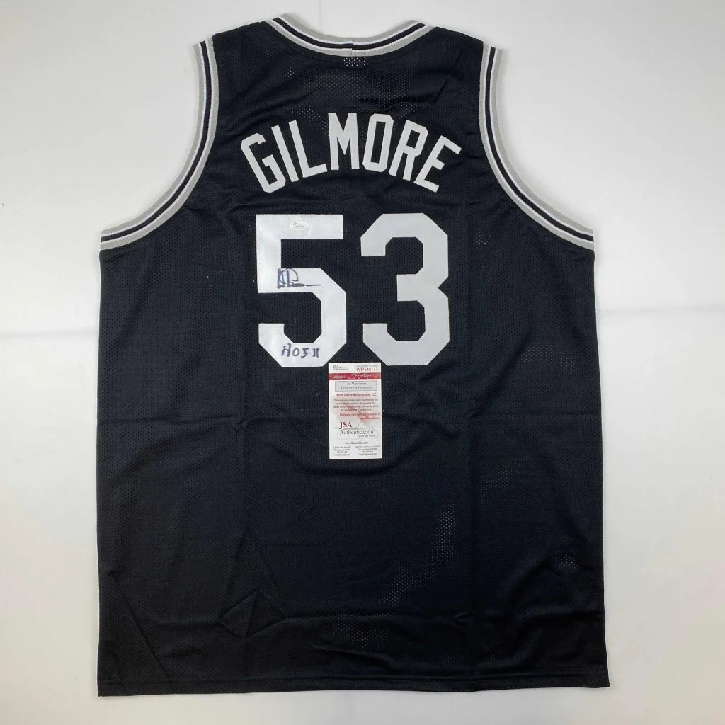 Autographed Artis Gilmore black mesh custom jersey back, Gilmore 53
