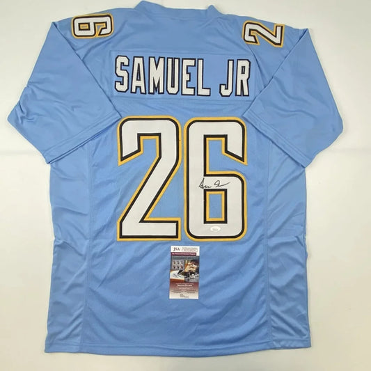 Light blue custom jersey with SAMUEL JR and number 26 autographed for professional sports fans