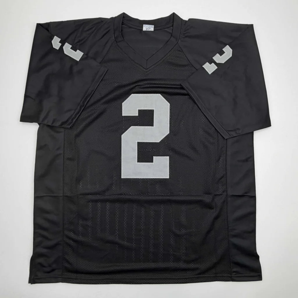 Autographed Ashton Jeanty black mesh custom jersey with silver number 2