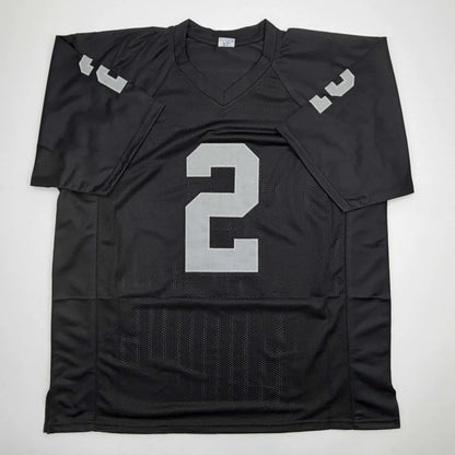 Autographed Ashton Jeanty black mesh custom jersey with silver number 2