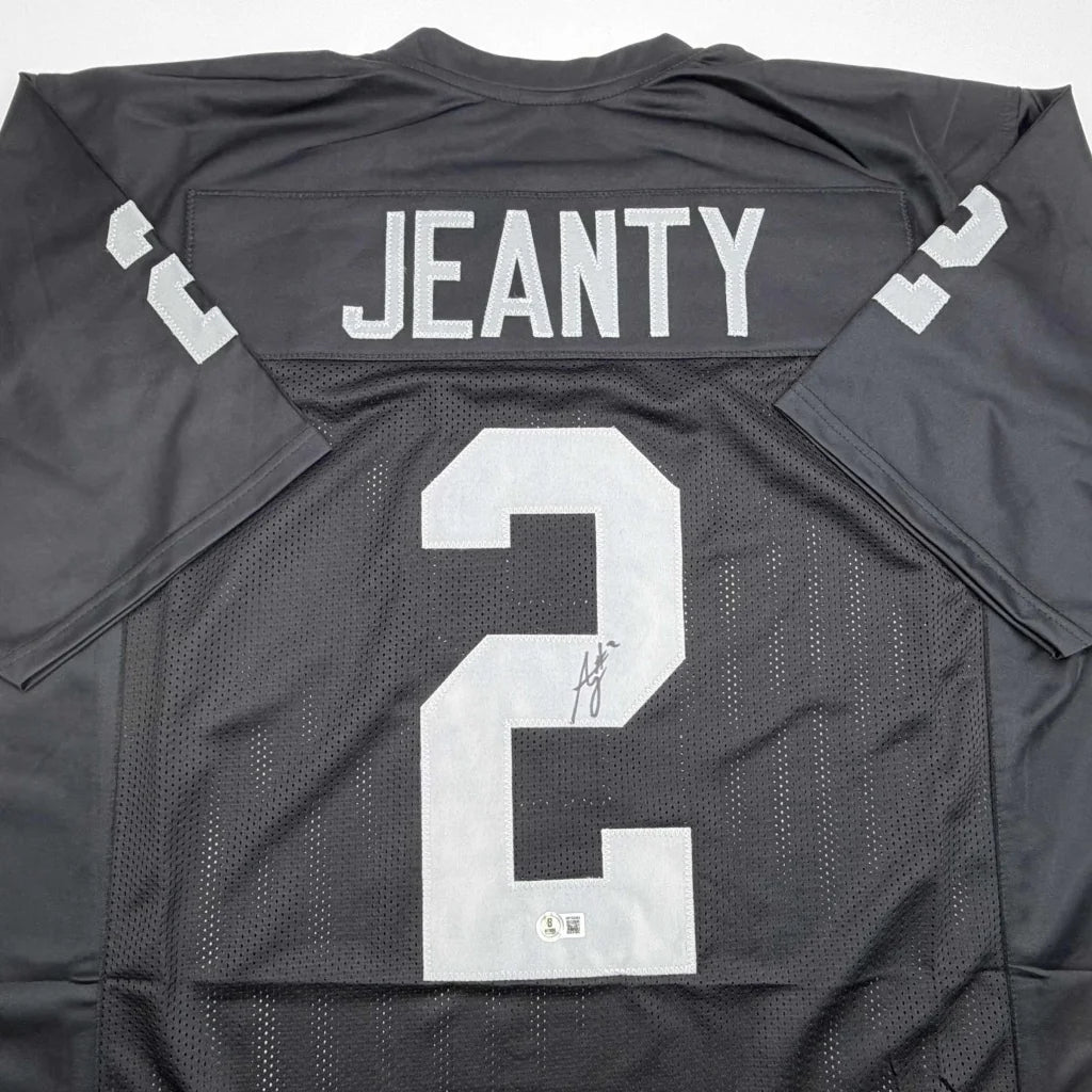 Autographed Ashton Jeanty custom black football jersey with silver number 2
