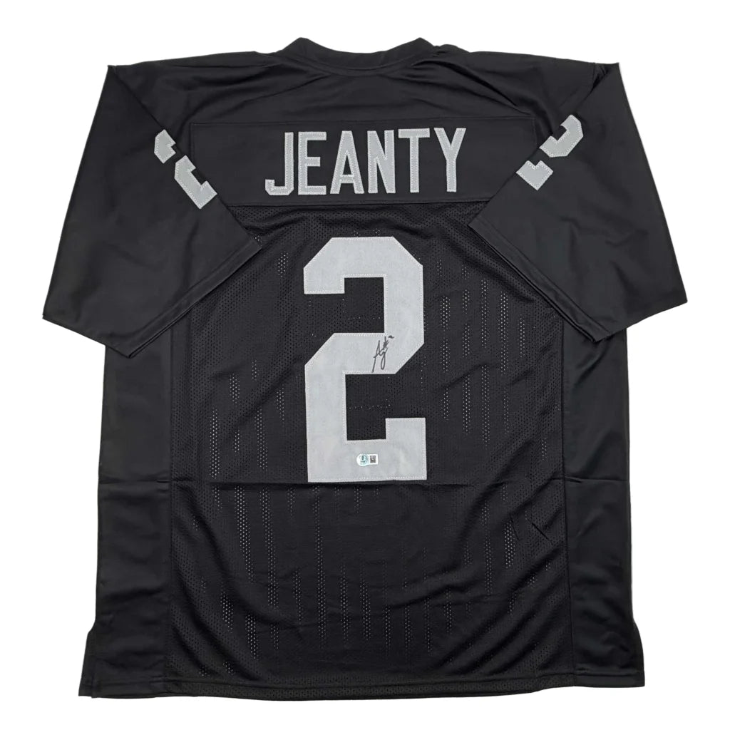 Autographed Ashton Jeanty custom black football jersey with silver number 2