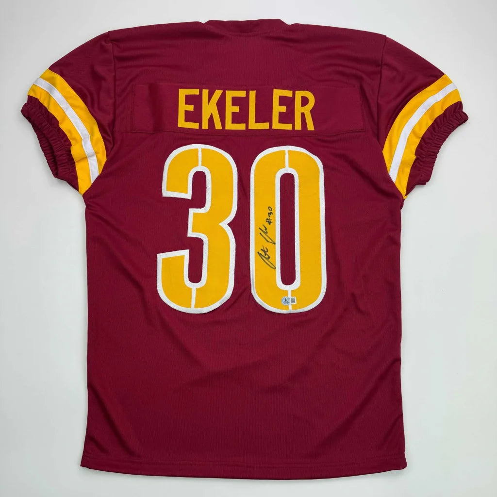 Autographed Austin Ekeler Washington Burgundy Football Jersey Beckett BAS COA | Hall of Fame Sports Memorabilia | vintageantiquesgifts.com