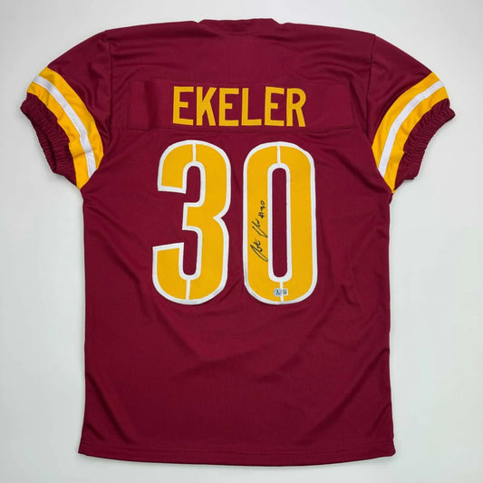 Autographed Austin Ekeler Washington Burgundy Football Jersey Beckett BAS COA | Hall of Fame Sports Memorabilia | vintageantiquesgifts.com