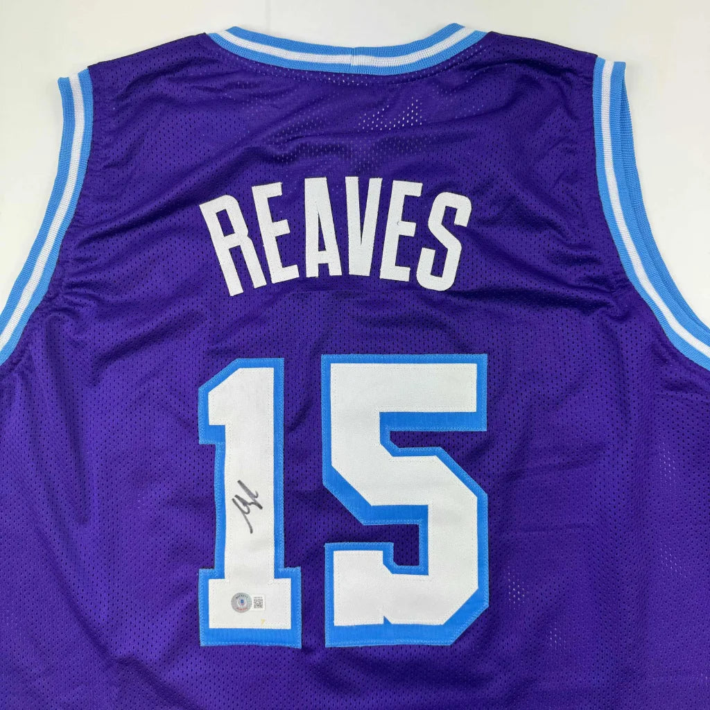 Purple REAVES 15 custom jersey signed for sports league fans with authentication sticker