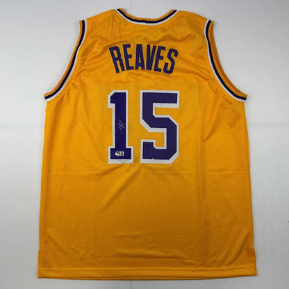 Autographed Austin Reaves custom LA yellow basketball jersey back, Reaves 15