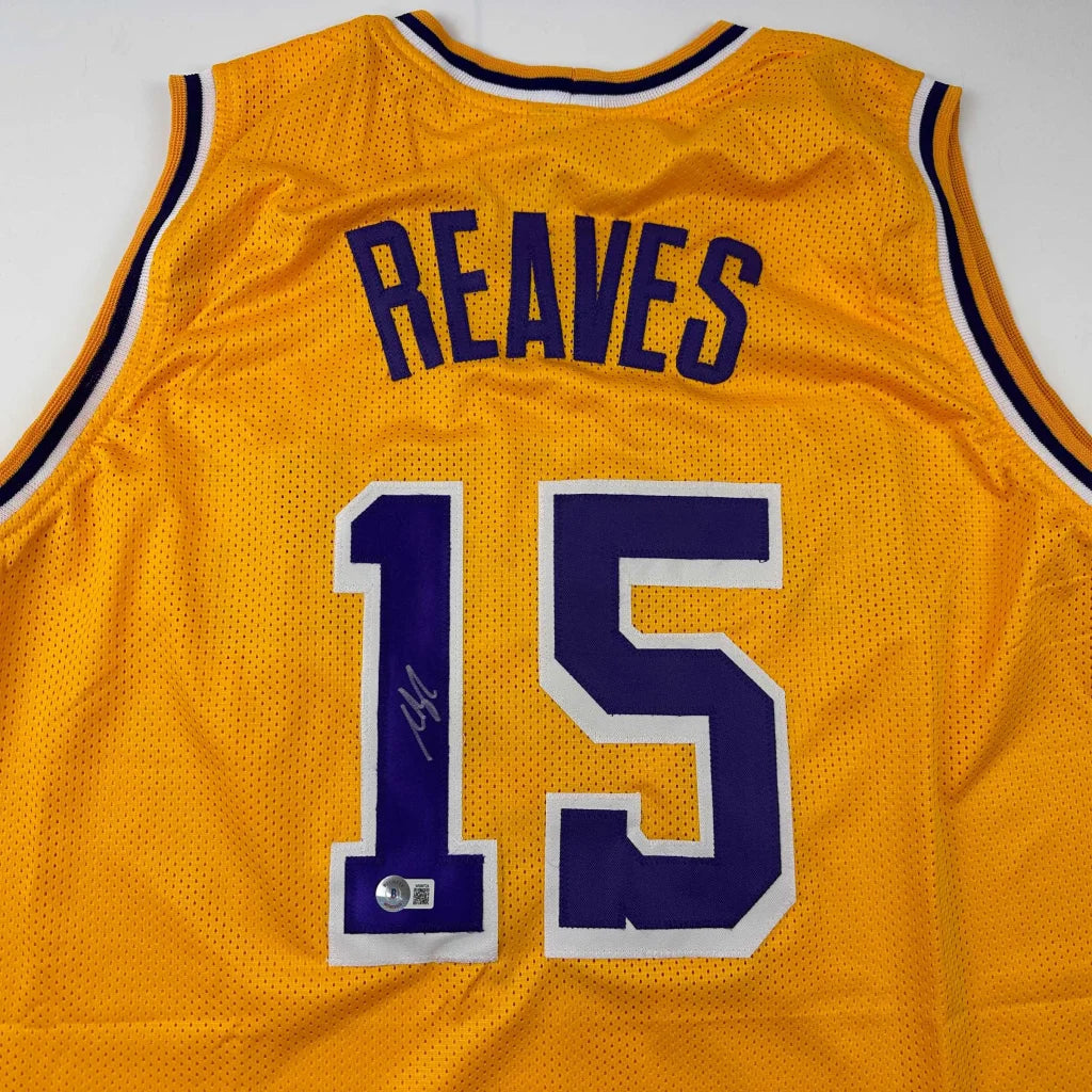 Autographed Austin Reaves custom LA yellow basketball jersey back, Reaves 15