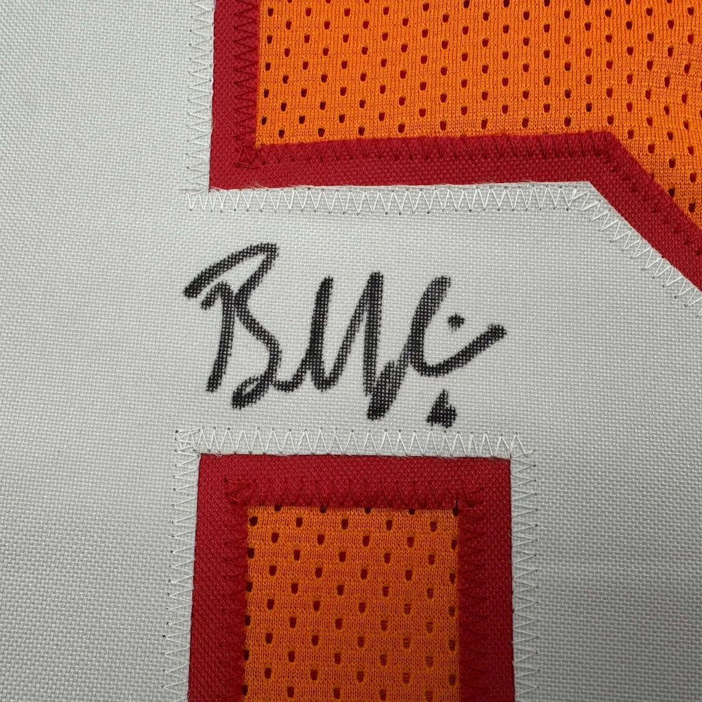 Black ink signature on a white mesh tampa bay orange creamsicle retro throwback custom jersey with orange and red accents